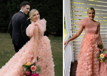 Camille doorbreekt traditie met roze trouwjurk: ‘Dat hoort toch wit te zijn?’