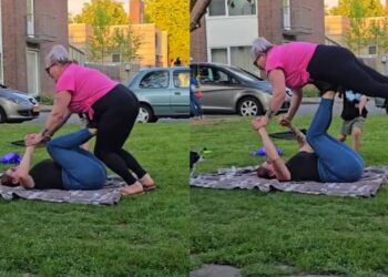 Internet smult: oma probeert yoga… en dat loopt héél anders dan gepland