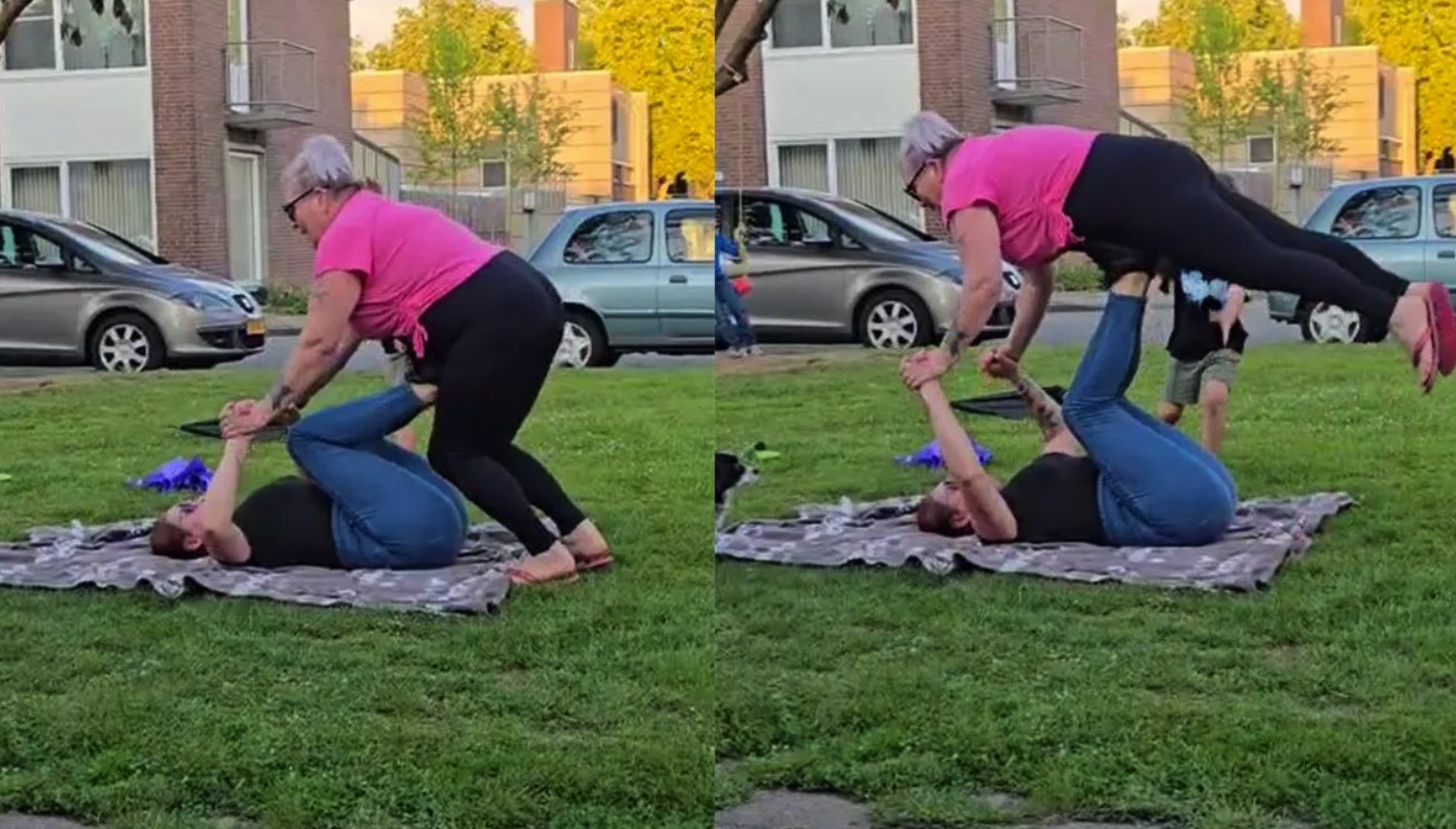 Internet smult: oma probeert yoga… en dat loopt héél anders dan gepland