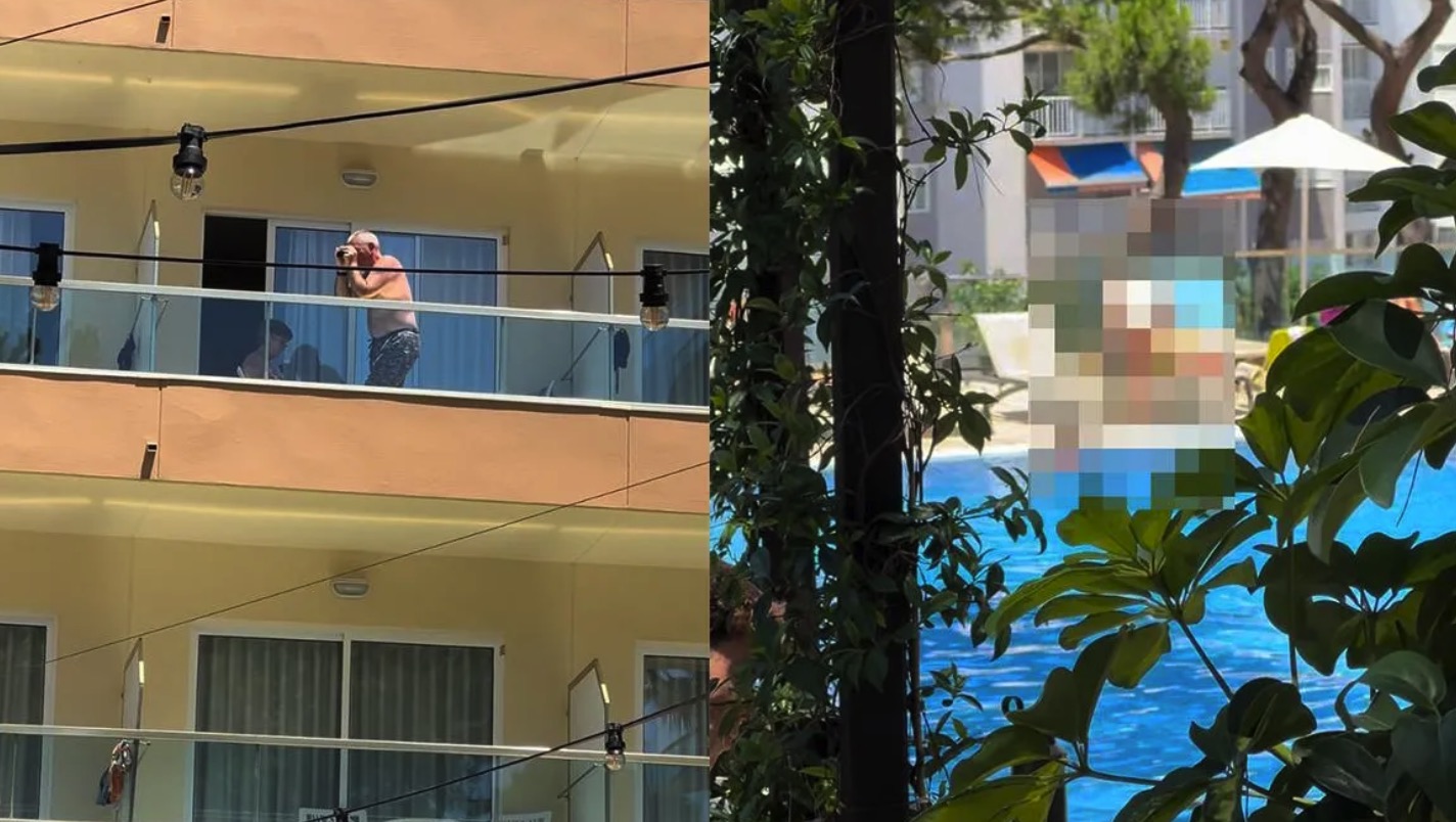 Video: Opa geniet van fijn van uitzicht op hotelkamer in Salou