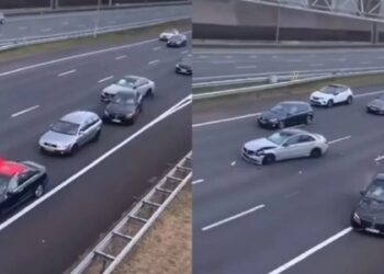 Zien: huwelijksstoet eindigt in groot verkeersongeval op snelweg met flinke schade