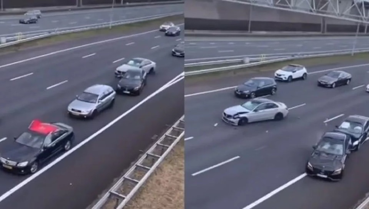 Zien: huwelijksstoet eindigt in groot verkeersongeval op snelweg met flinke schade